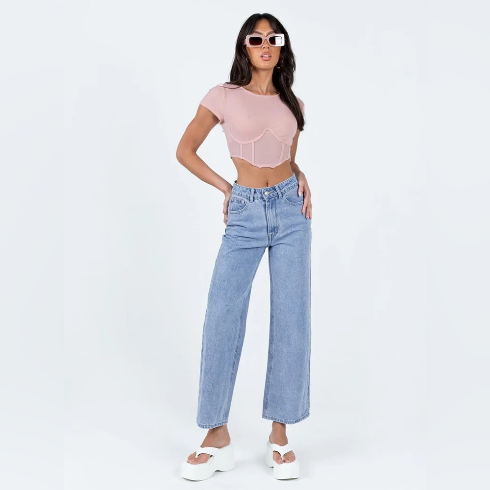 NWT Princess Polly Denver Straight Leg Jeans Womens Size 10 Wide New Blue Denim